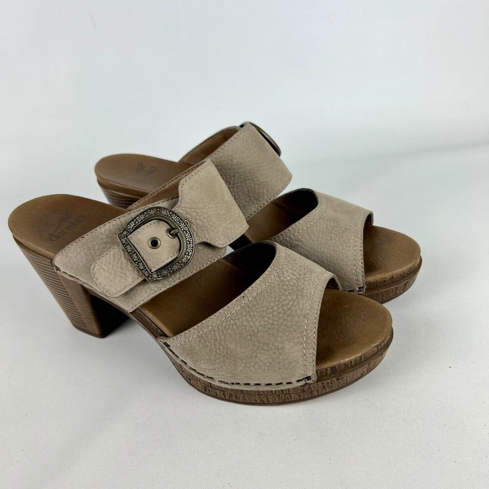 Dansko Womens Ramona Slide Sandal Taupe Leather Block Heel size EU 42 US 11.5 12